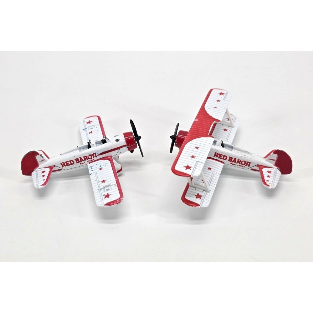 Vintage 1991 Red Baron Pizza Stearman Squadron Airplane Promo Diecast Toy 1:72